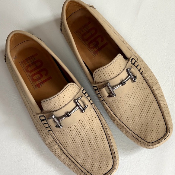 1901 Suede Driving Moccasins Loafers MStorino Horse Bit Shoes Beige Sand size 10 - Picture 11 of 12